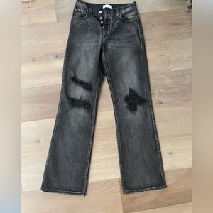 High Rise Flare Leg Black Jeans Distressed Wide Leg